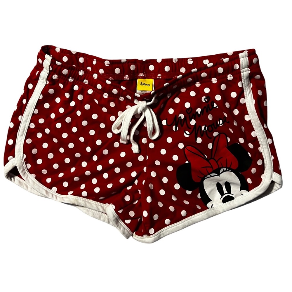 Disney Minnie Mouse Red Polka Dot Shorts Size L (11/13) Drawstring Retro Style